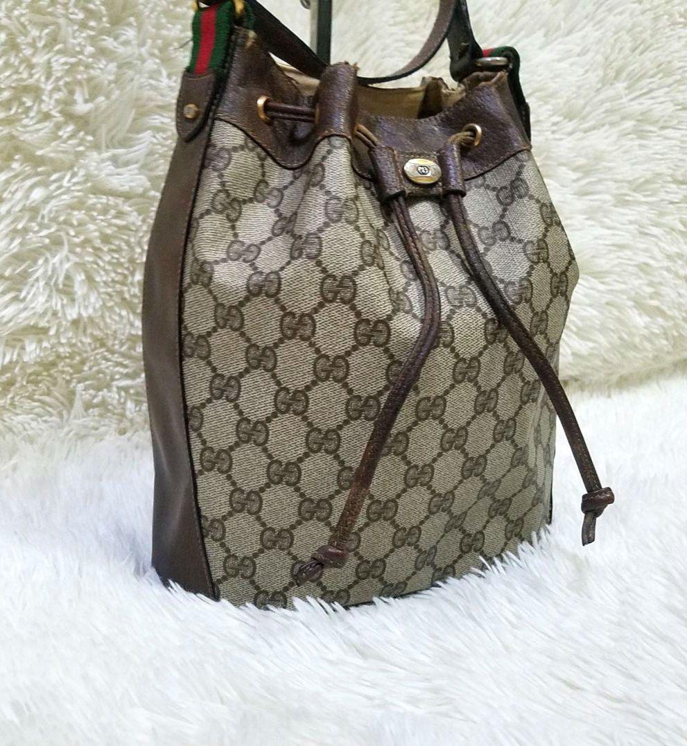 【正規品】GUCCI 巾着型ショルダーバッグ GG シェリーライン PVC 本革