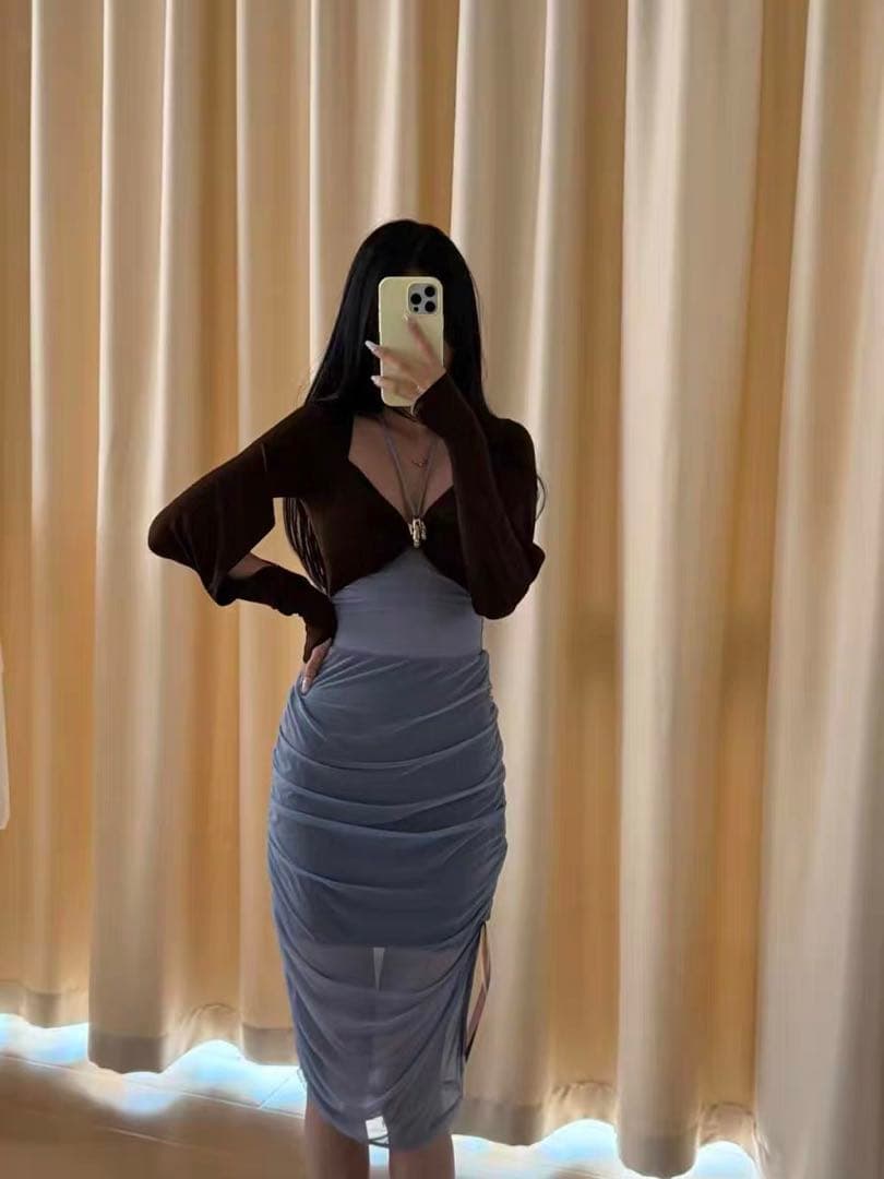 MEICHENCC社交ダンスドレス 練習着　ラテンダンス　ワンピース黒水色