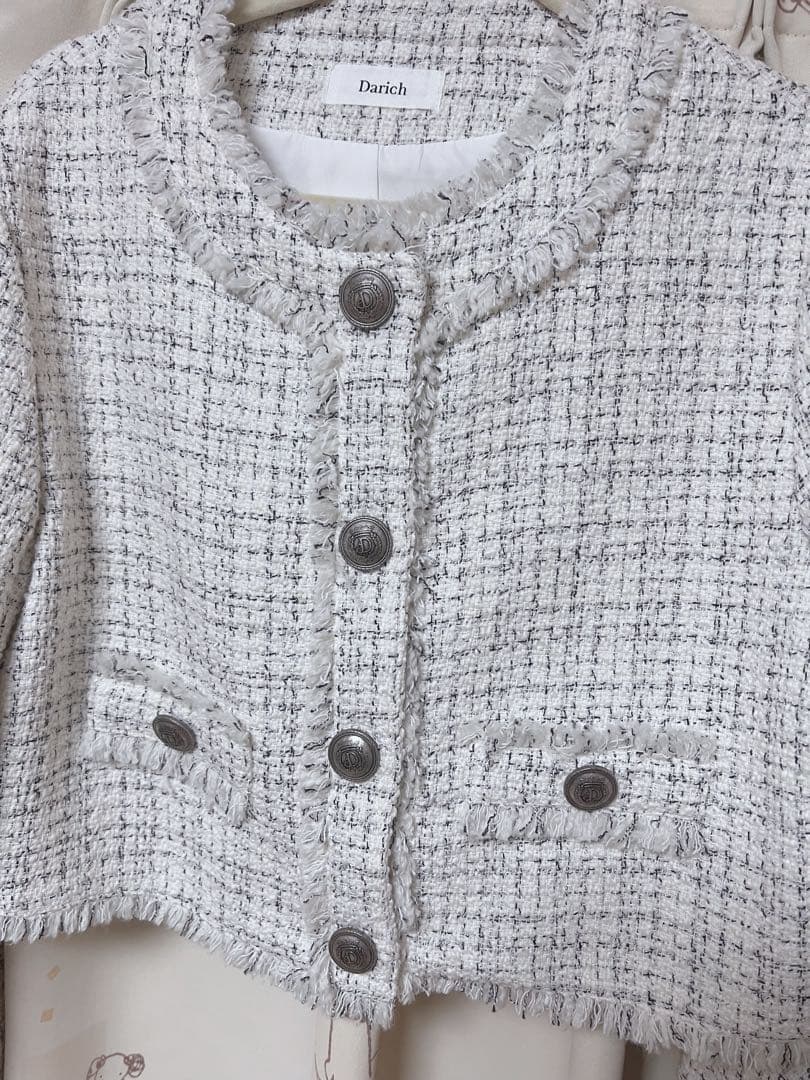 ダーリッチ コンパクトフリンジツイードジャケット WHT 美品