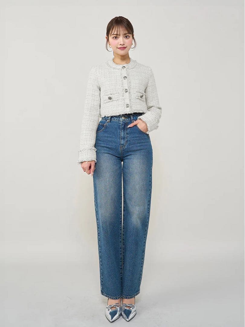 ダーリッチ コンパクトフリンジツイードジャケット WHT 美品