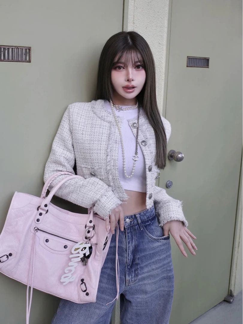 ダーリッチ コンパクトフリンジツイードジャケット WHT 美品