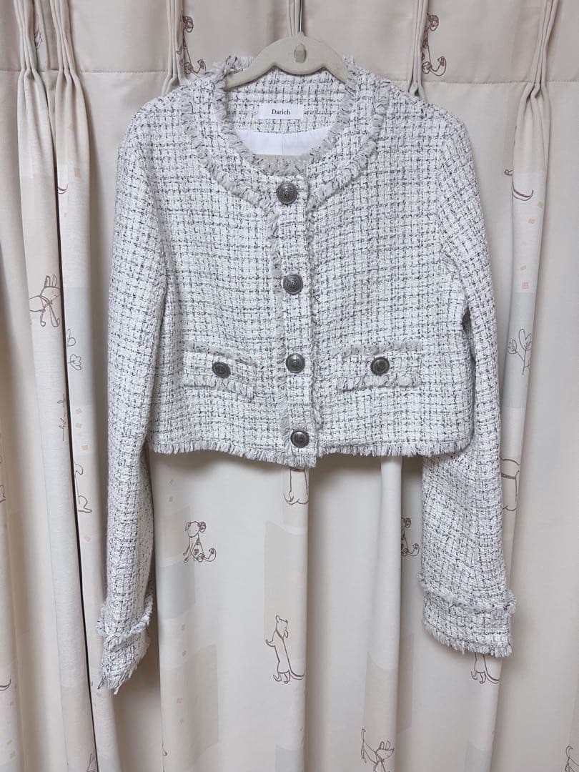ダーリッチ コンパクトフリンジツイードジャケット WHT 美品