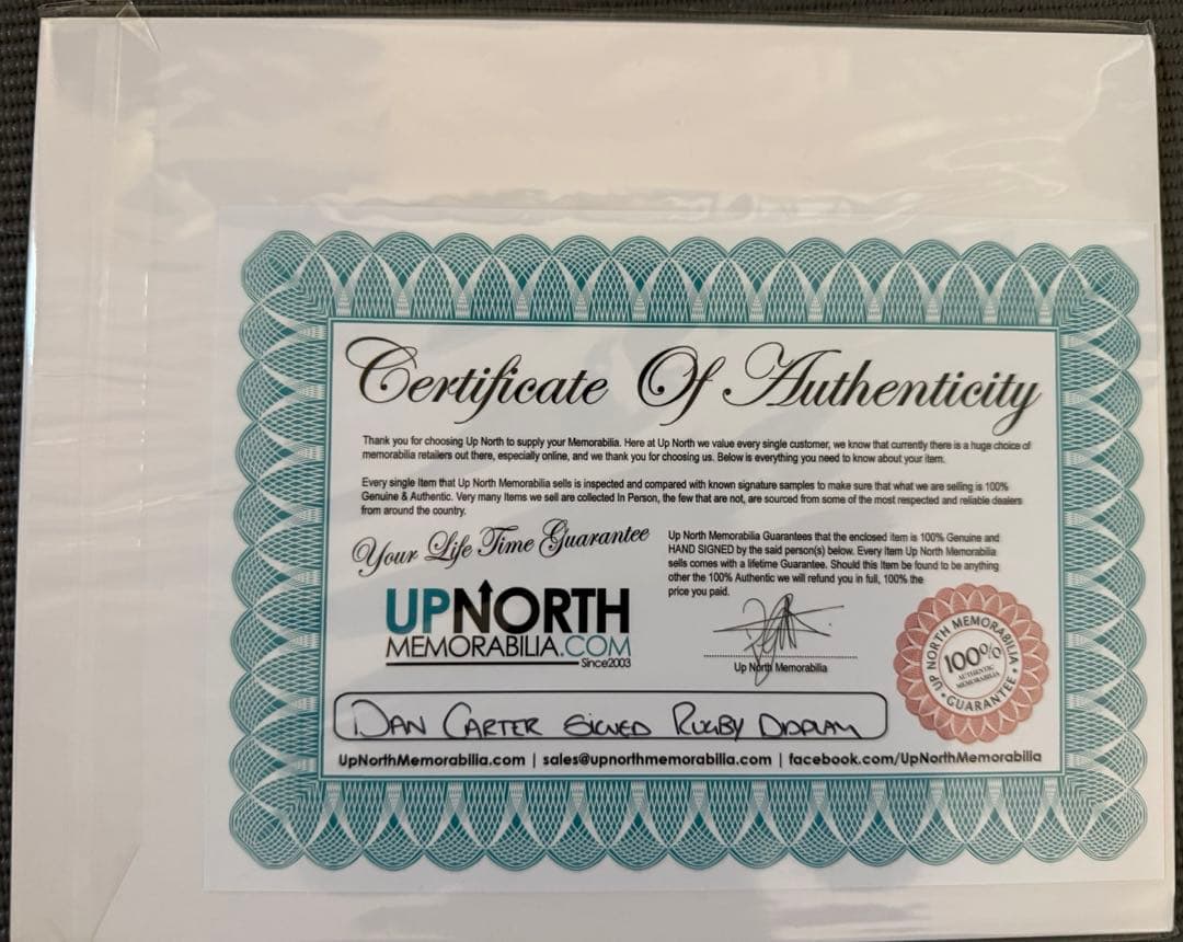 ラグビーワールドカップ 2015 ダンカーター直筆サイン入フォト