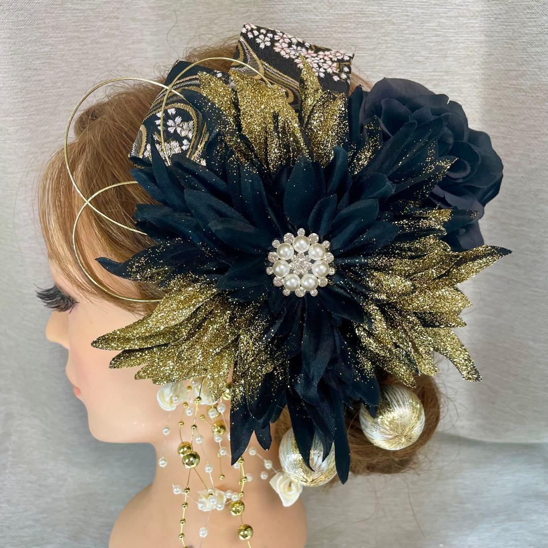 黒　和装髪飾り　振袖髪飾り　成人式髪飾り　色打掛髪飾り　結婚式髪飾り　着物髪飾り