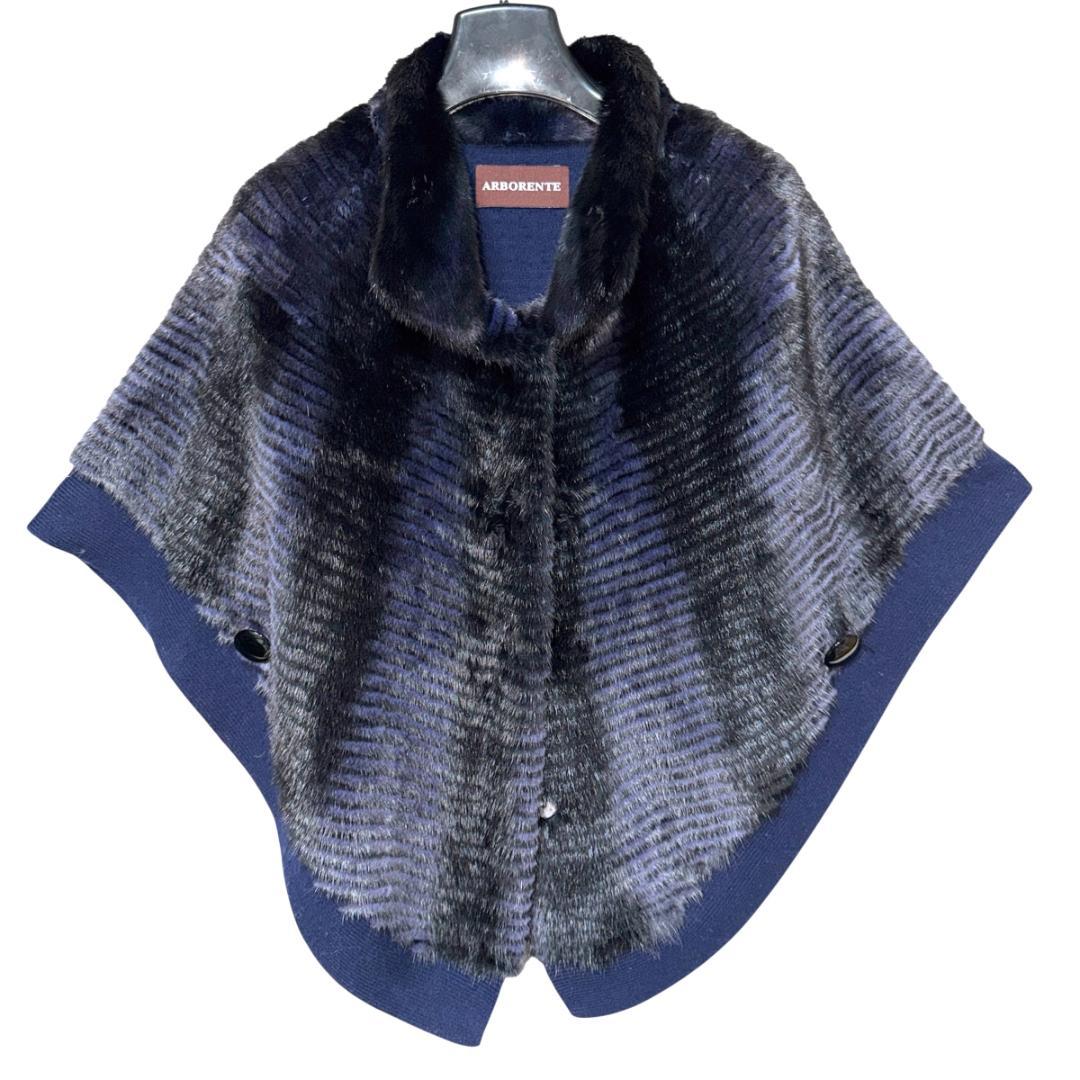 ARBORENTE ミンク ファー ケープ ポンチョ アウター ブルー カシミヤ