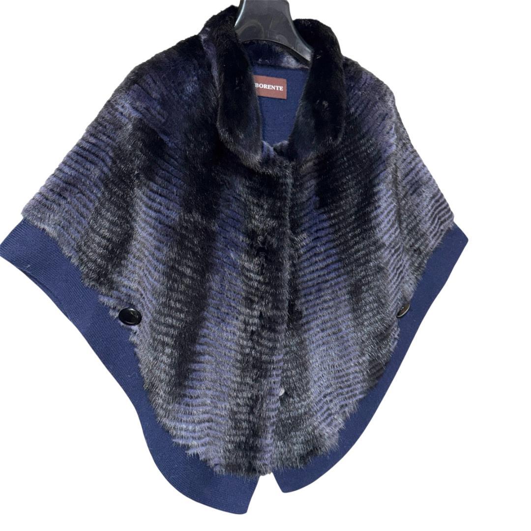 ARBORENTE ミンク ファー ケープ ポンチョ アウター ブルー カシミヤ