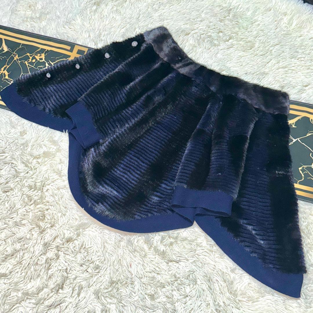 ARBORENTE ミンク ファー ケープ ポンチョ アウター ブルー カシミヤ