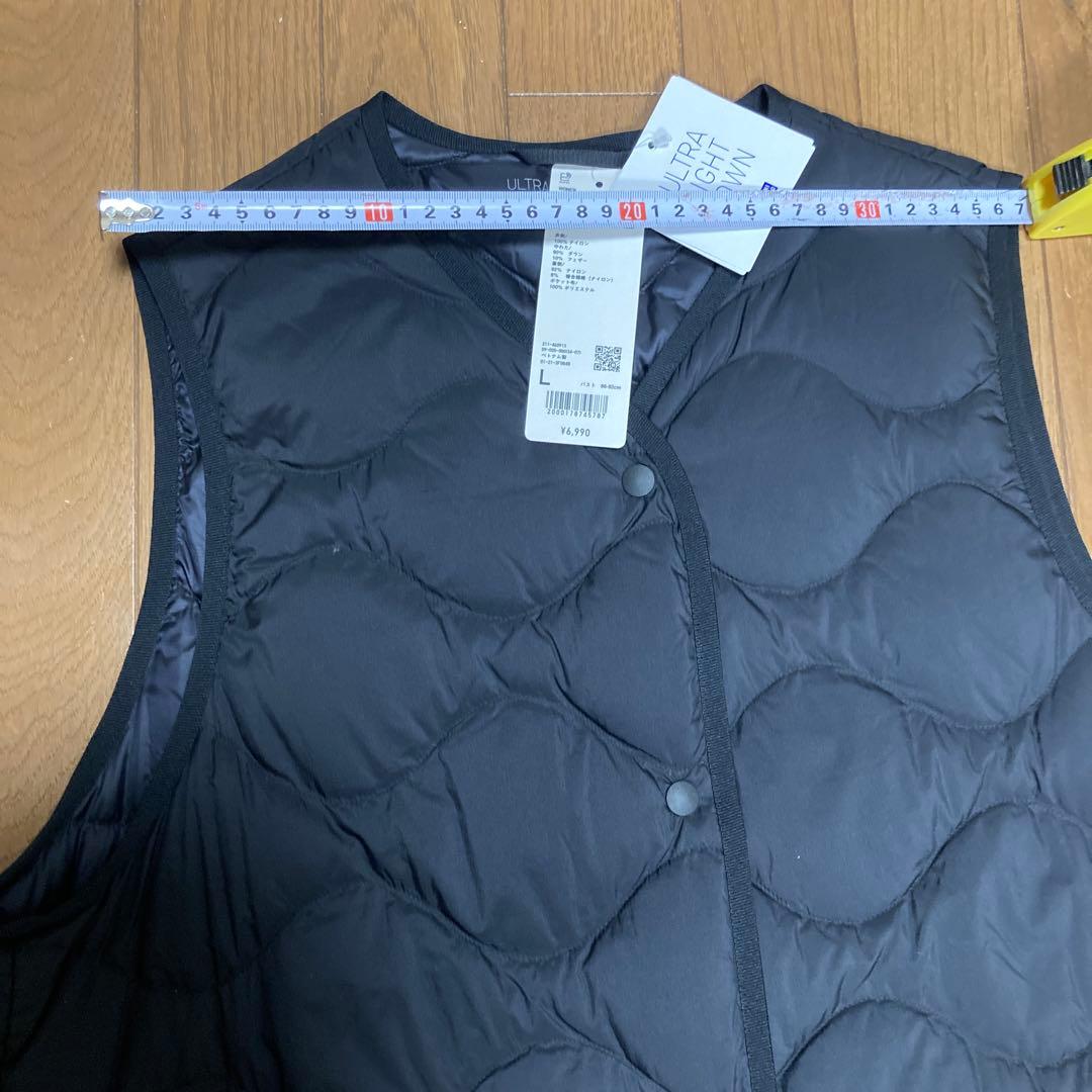 ウルトラライトダウンロングベスト　ブラックLサイズ