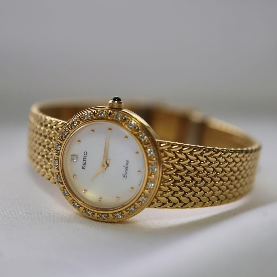 専用SEIKO エクセリーヌ ダイヤベゼル シェル文字盤 腕時計 1366