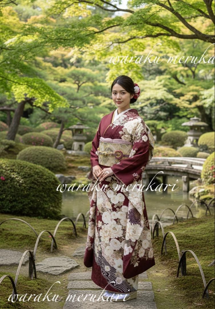 ♦︎臙脂色大輪の牡丹紋様♦︎成人式♦︎フルセット♦︎エレガント♦︎フルオーダー