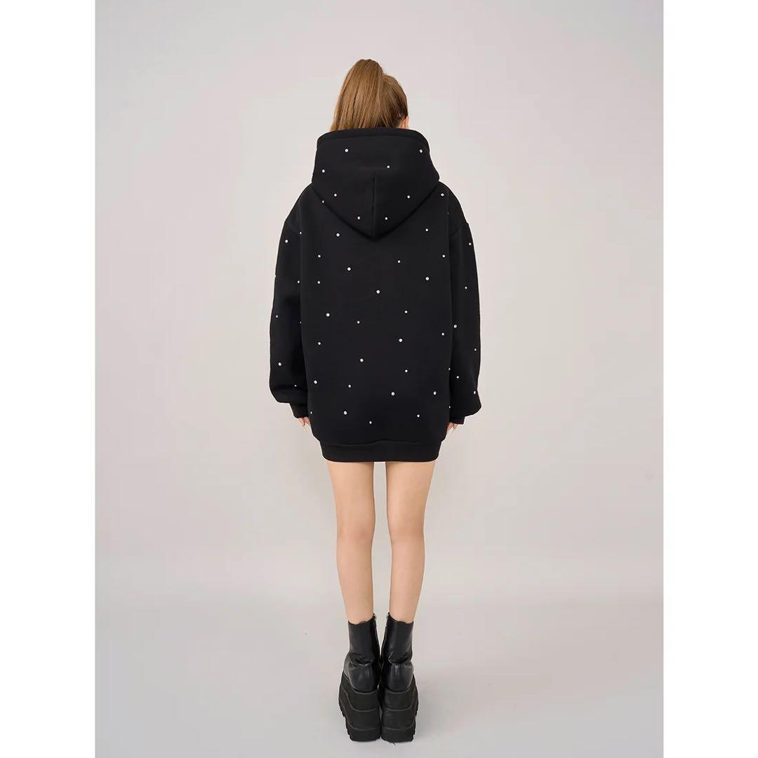 新品タグ付き ダーリッチ ブラック DDロゴビジュージップパーカー フリー F