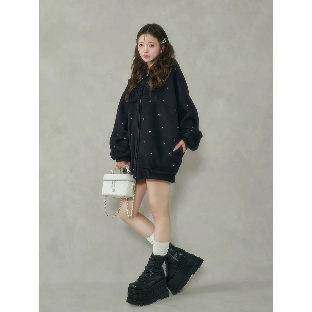 新品タグ付き ダーリッチ ブラック DDロゴビジュージップパーカー フリー F