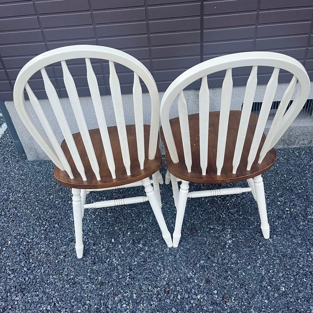 不二貿易　木製ダイニングチェア　2脚　アンティーク　カントリー　ウィンザーチェア
