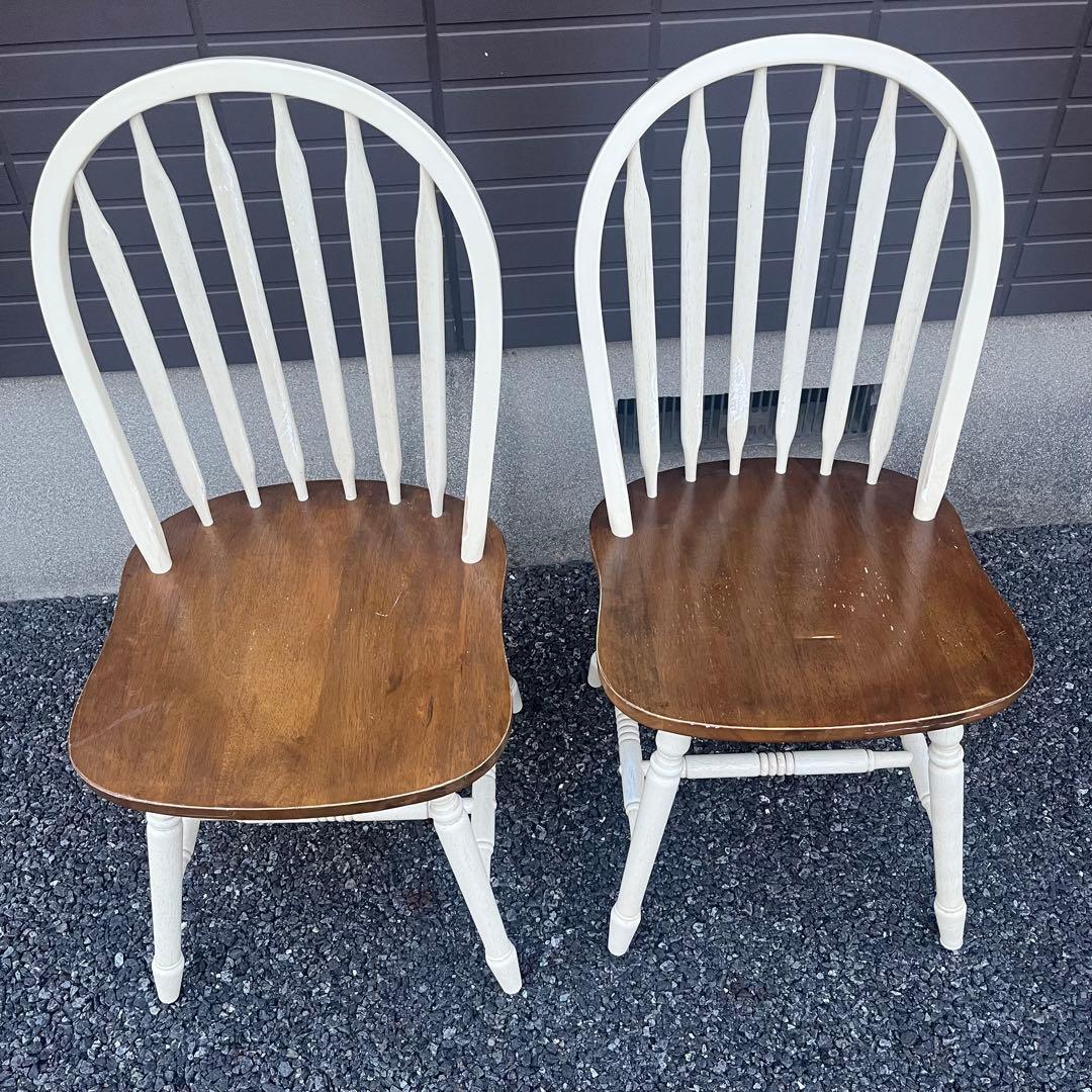 不二貿易　木製ダイニングチェア　2脚　アンティーク　カントリー　ウィンザーチェア