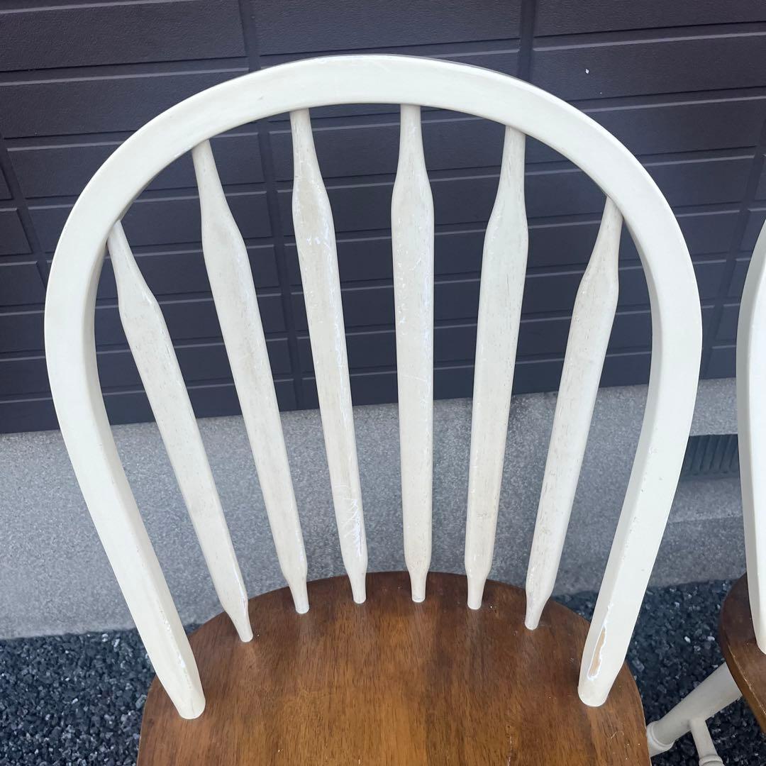 不二貿易　木製ダイニングチェア　2脚　アンティーク　カントリー　ウィンザーチェア