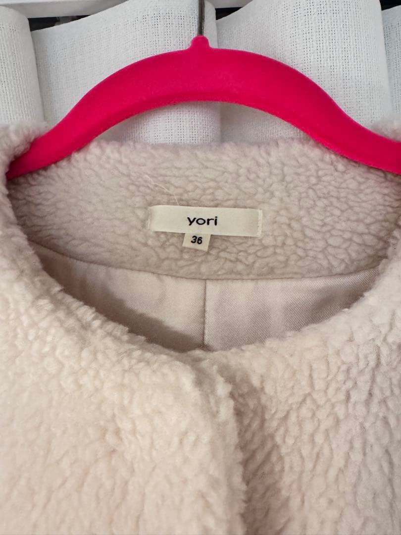 美品ヨリ　yori もふボアコート ペプラム　テディベアコート ベージュ36