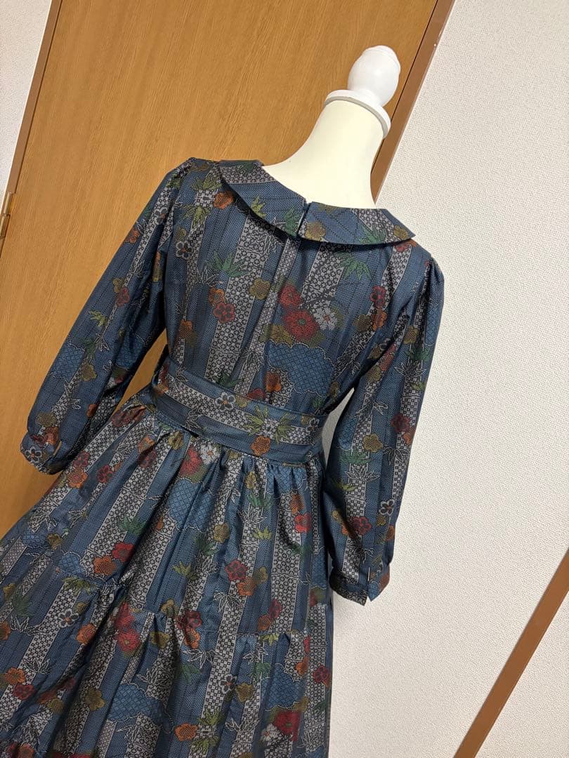 着物リメイク♪ 大島紬　3段ティアード　ワンピース　MーL 総裏地付き　♪