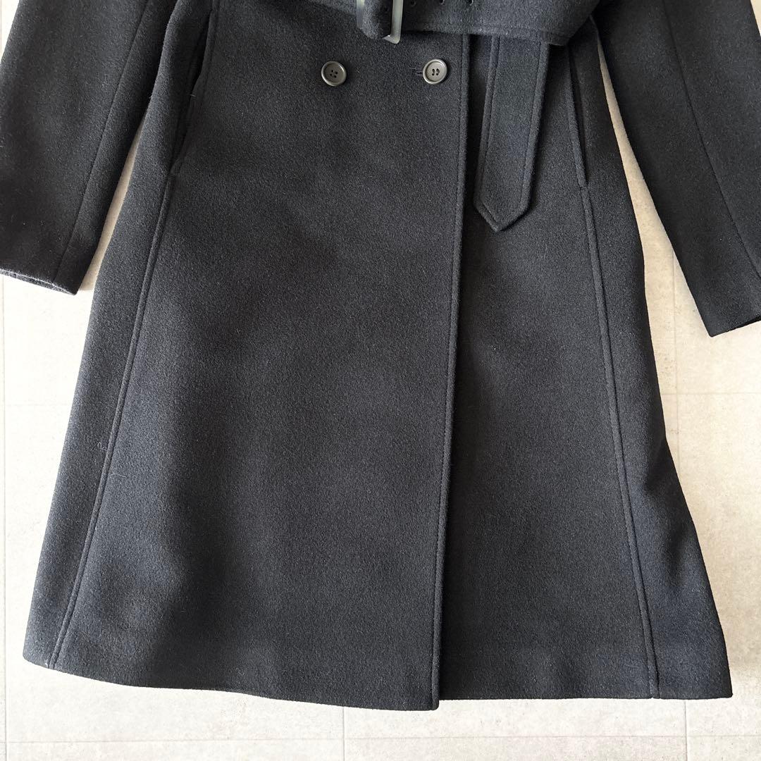 美品✨セオリー ベルテッドウールロングコート 2 ブラック アンゴラ Aライン