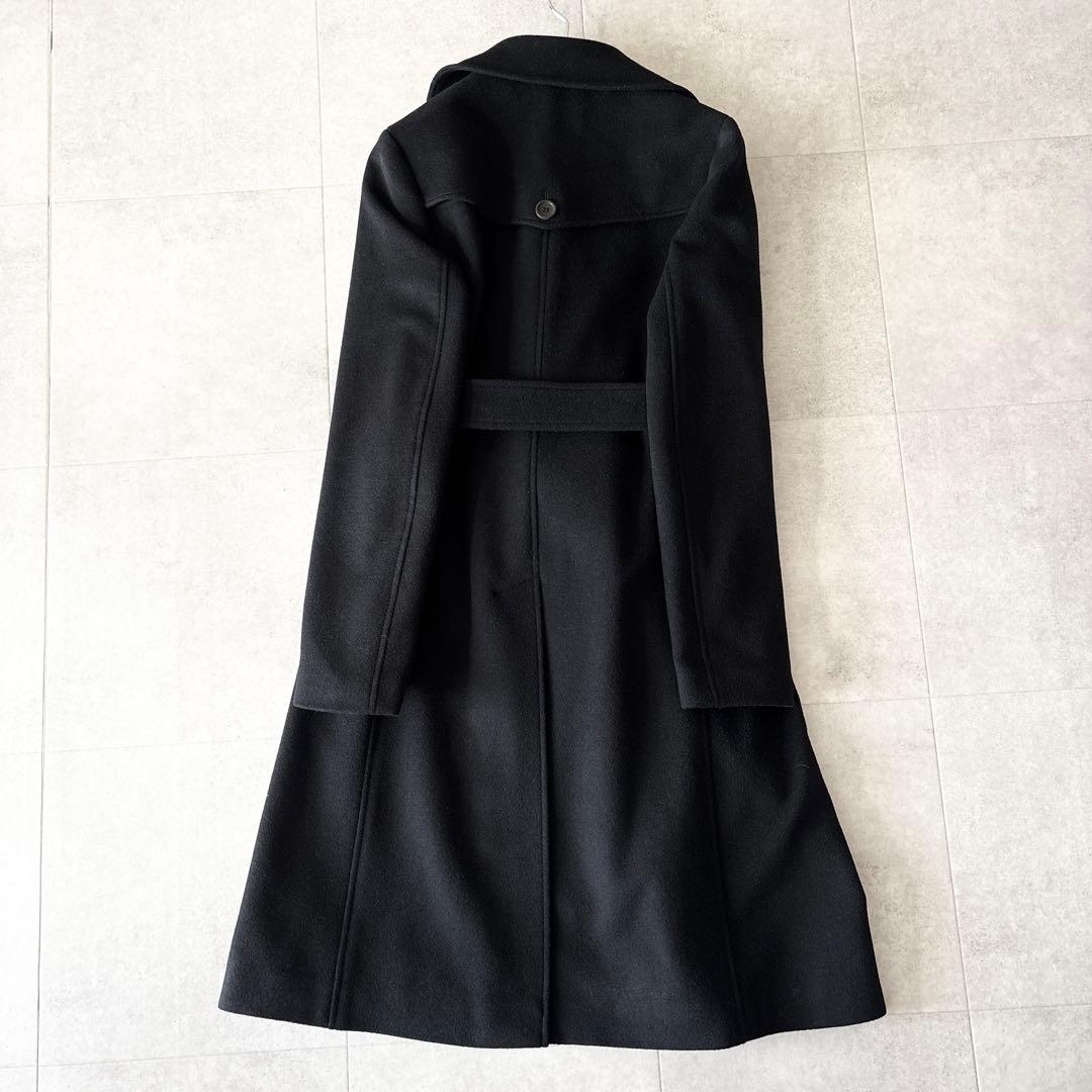 美品✨セオリー ベルテッドウールロングコート 2 ブラック アンゴラ Aライン