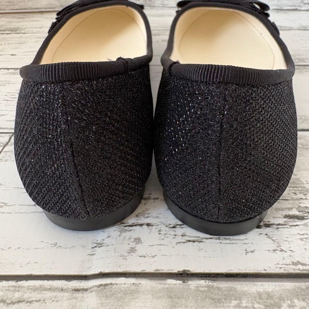 美品✨LANVIN en Bleu バレエシューズ リボン ラメ　黒 24