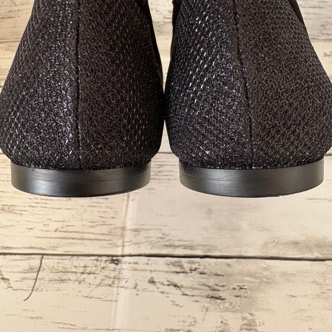 美品✨LANVIN en Bleu バレエシューズ リボン ラメ　黒 24
