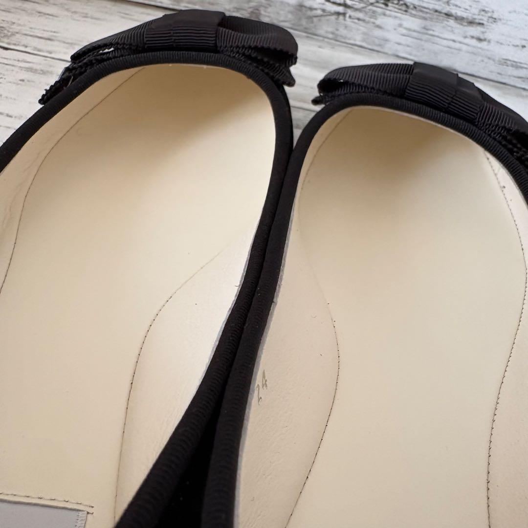 美品✨LANVIN en Bleu バレエシューズ リボン ラメ　黒 24