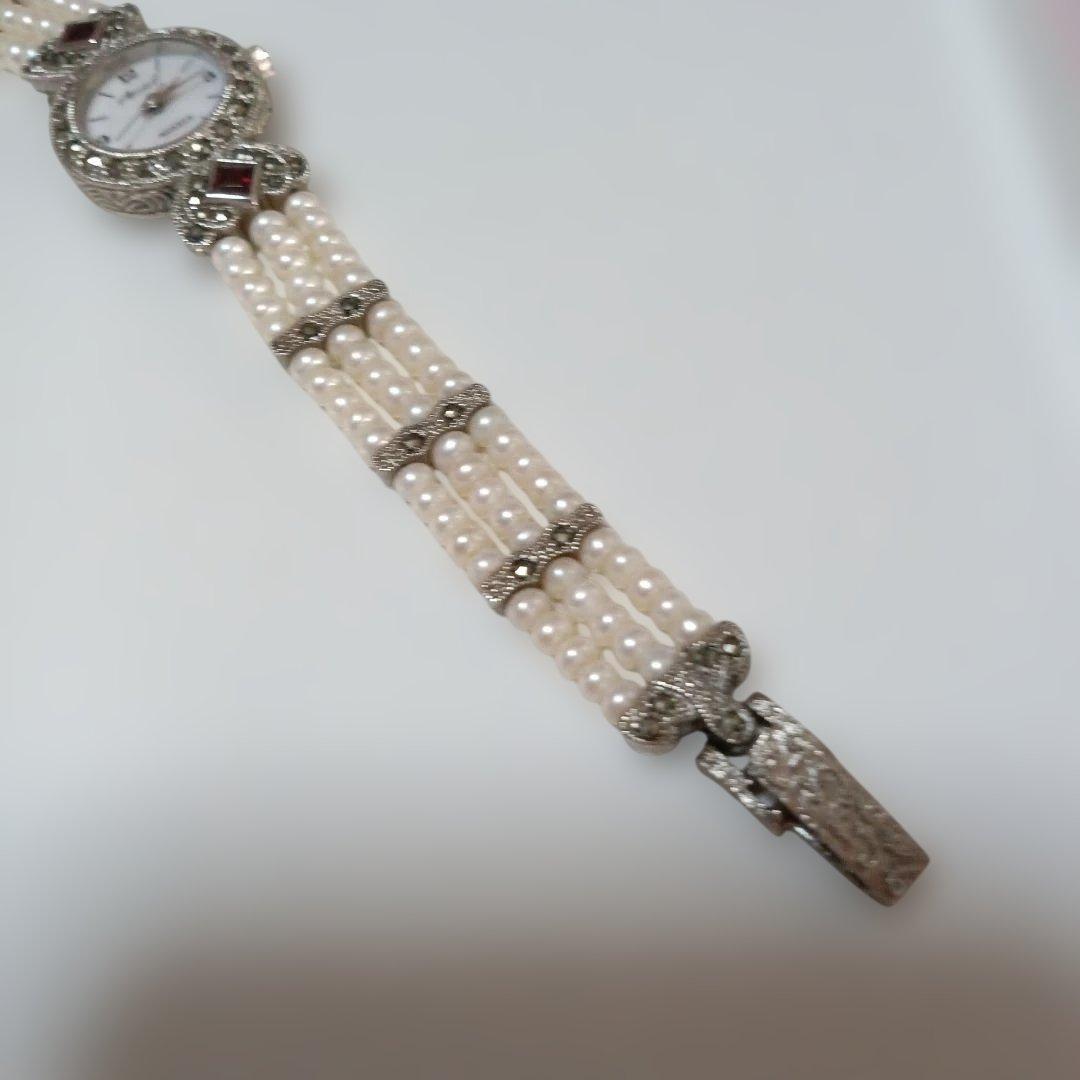 美品❣️ヴィンテージArieIマーカサイト＆ パール装飾 クォーツ腕時計