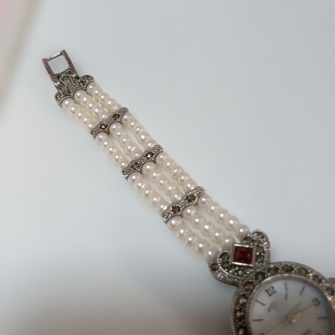 美品❣️ヴィンテージArieIマーカサイト＆ パール装飾 クォーツ腕時計