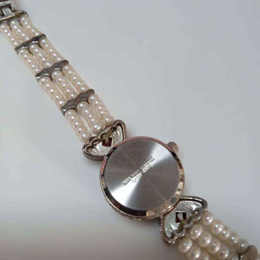 美品❣️ヴィンテージArieIマーカサイト＆ パール装飾 クォーツ腕時計
