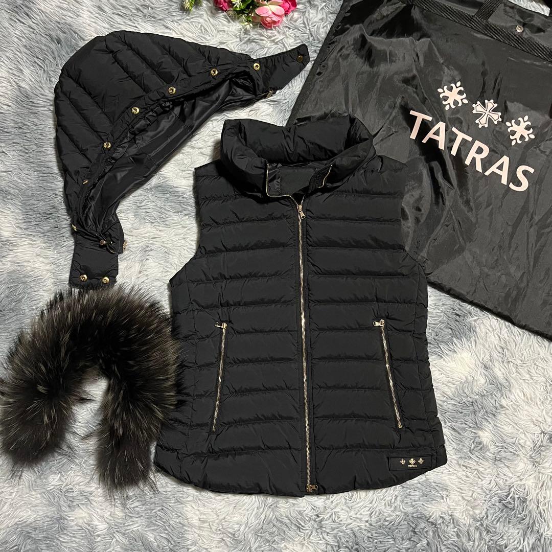 美品 TATRAS オルシエラ ダウンベスト ラクーンファー　3way 黒　02