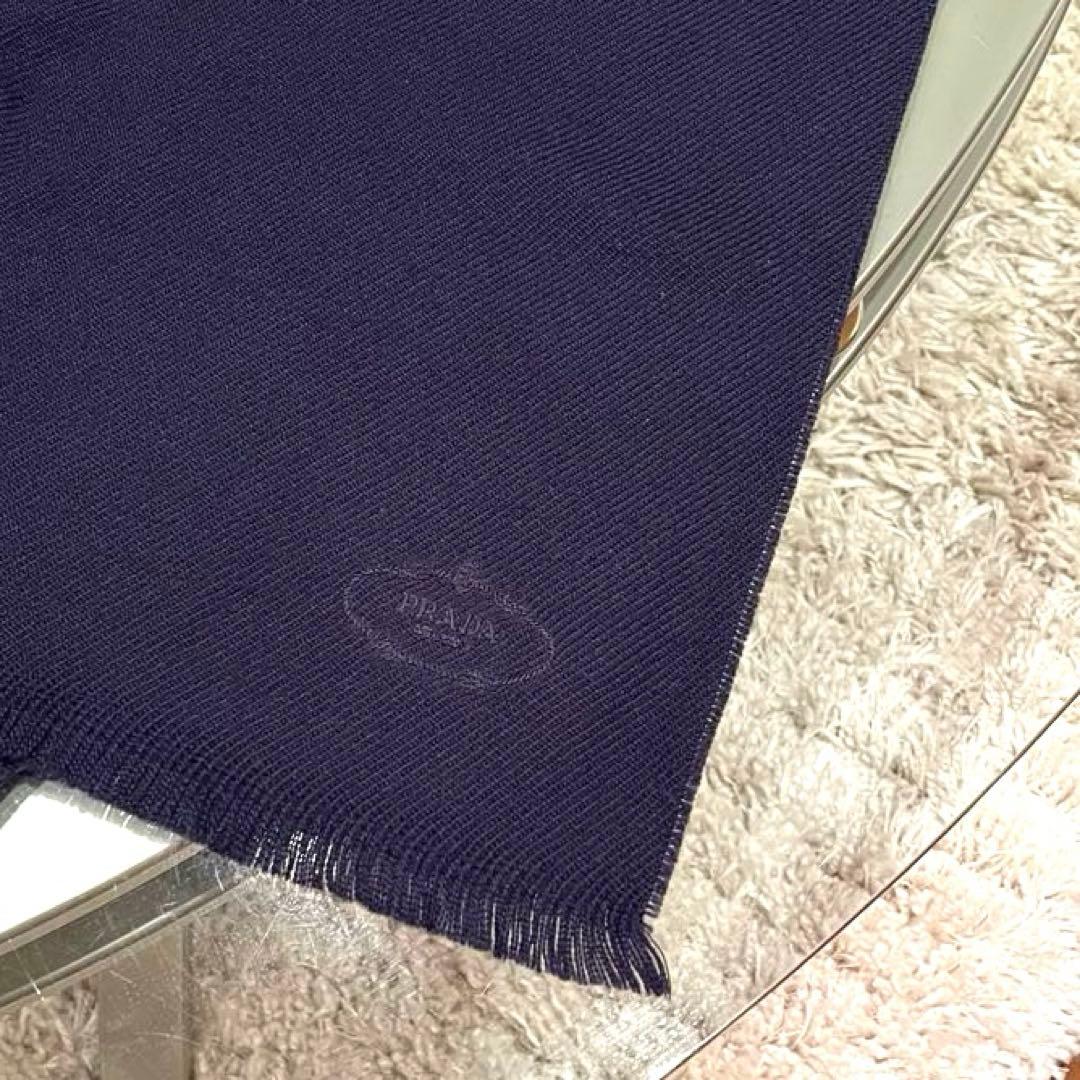 ✨希少✨極美品✨PRADA プラダ マフラー ウール ネイビー 刺繍 ロープロゴ