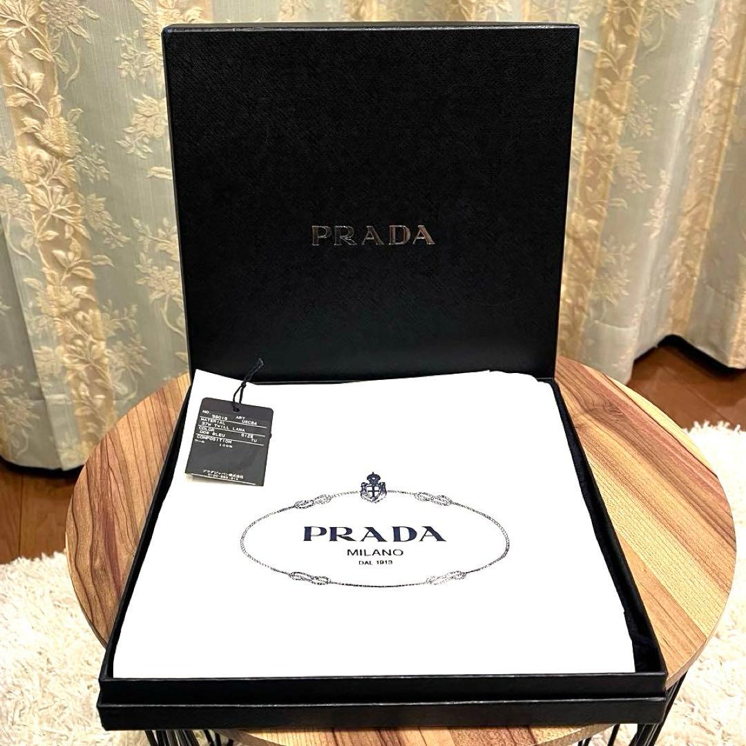✨希少✨極美品✨PRADA プラダ マフラー ウール ネイビー 刺繍 ロープロゴ