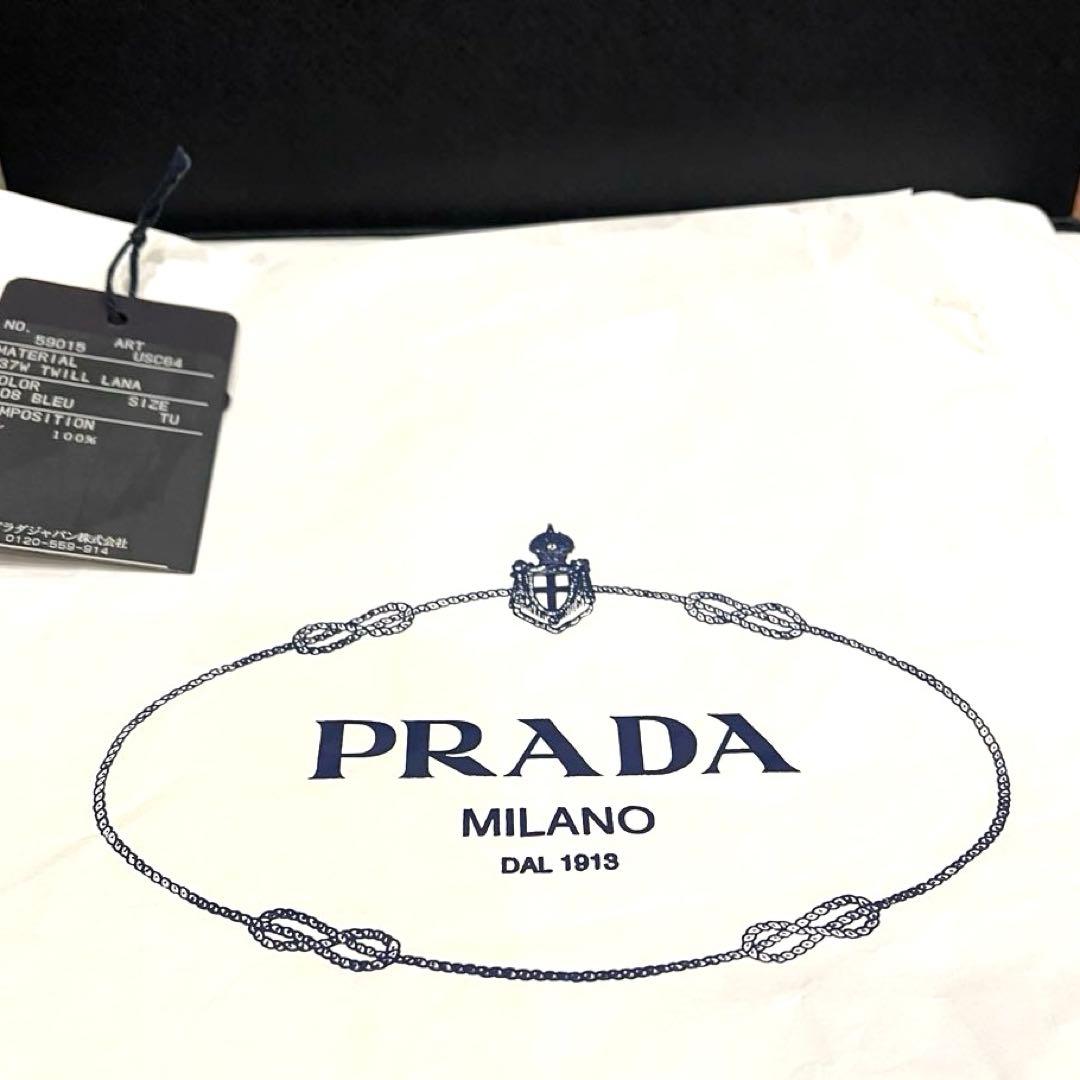✨希少✨極美品✨PRADA プラダ マフラー ウール ネイビー 刺繍 ロープロゴ