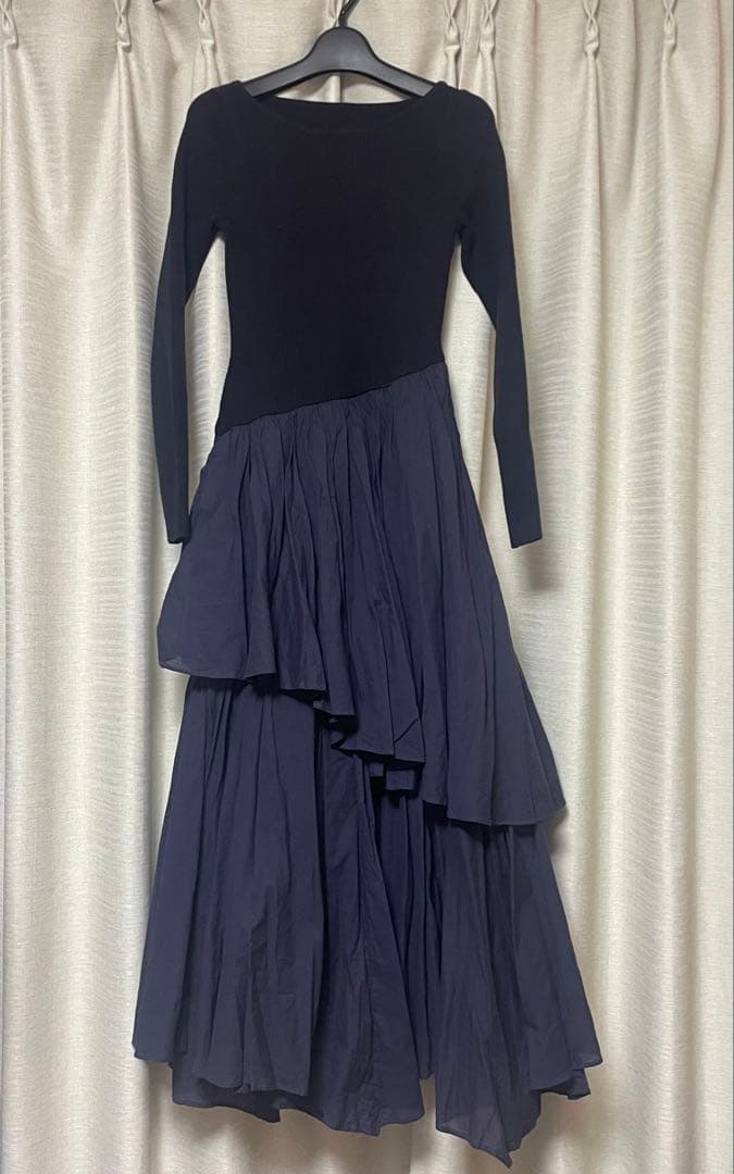 アニュアンス　イレギュラーヘムドッキングニットワンピース S ネイビー