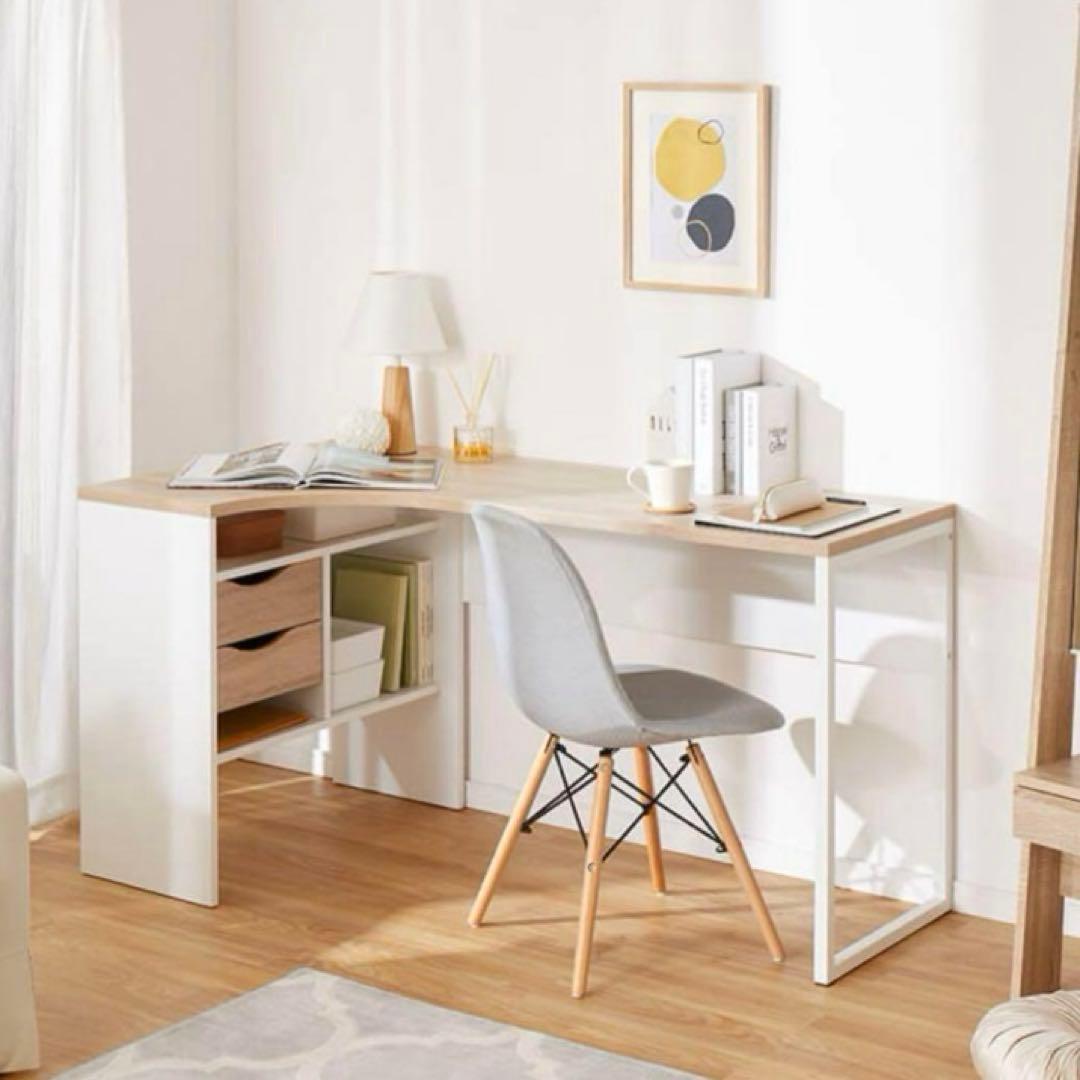 美品 LOWYAコーナーデスクL字下 収納付き引き出し【2/20-28に発送】