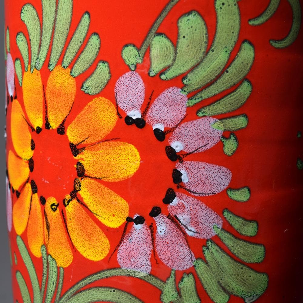 イタリア製 マヨリカ焼き 傘立て レッド 花柄 アンティーク