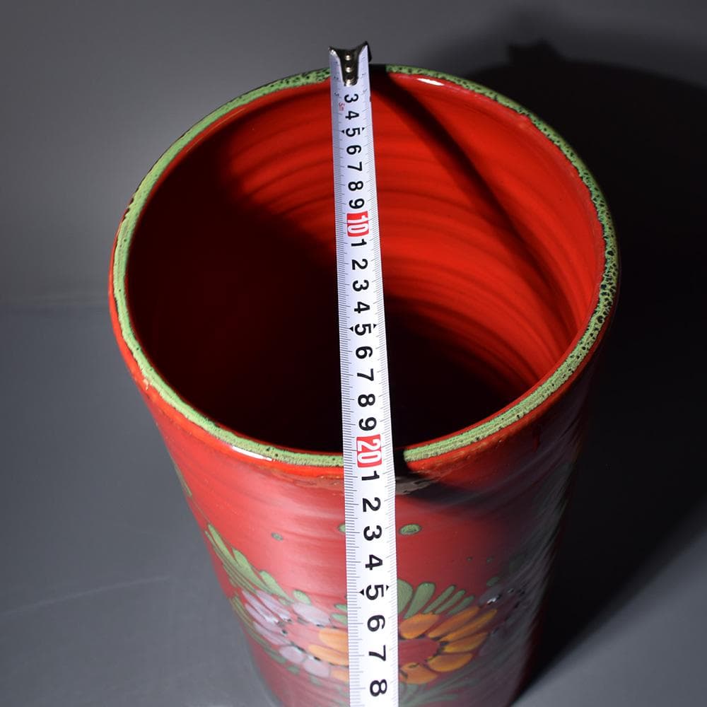 イタリア製 マヨリカ焼き 傘立て レッド 花柄 アンティーク