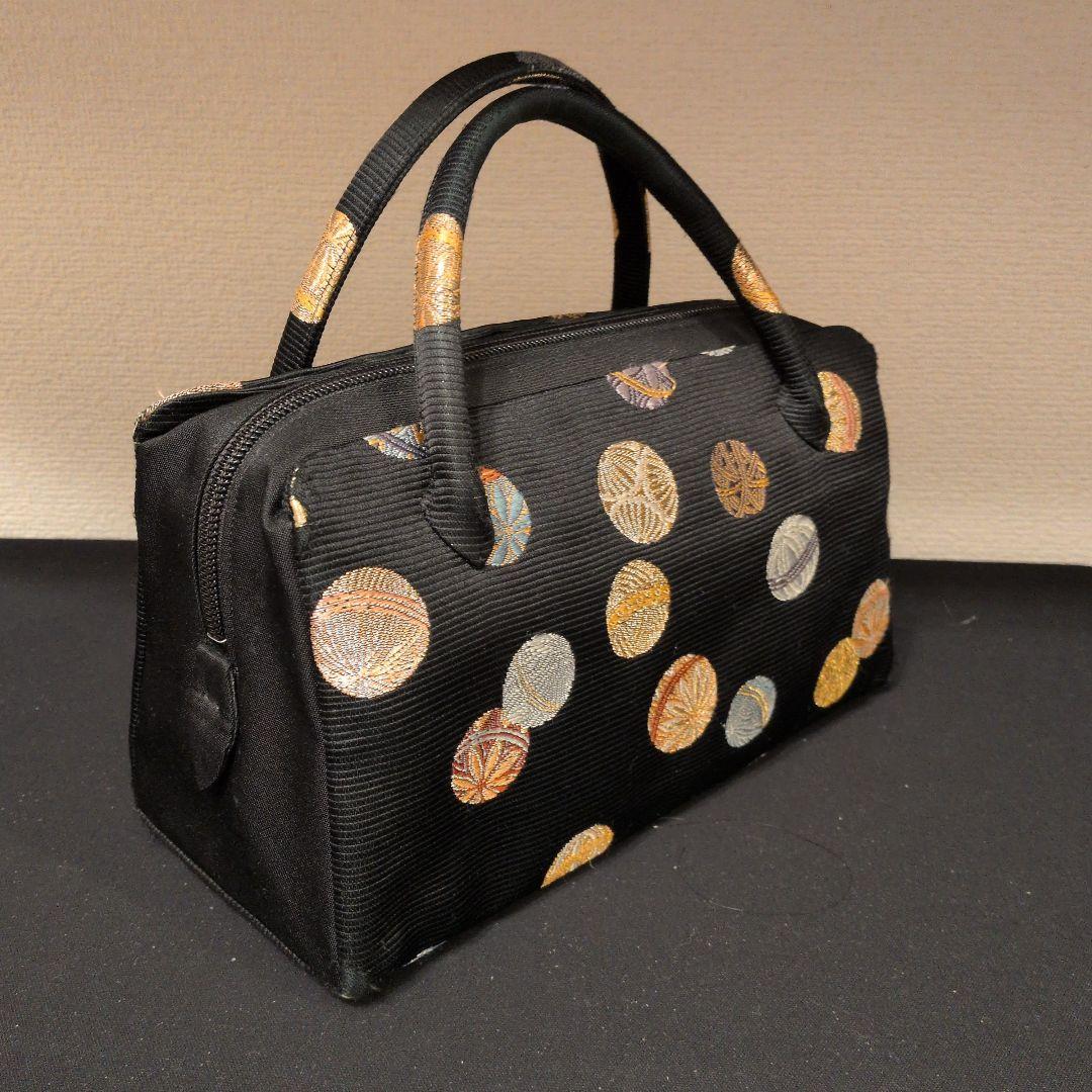 和装用バッグ 黒 丸模様刺繍