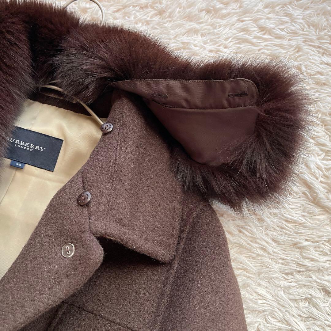 【希少44サイズ】バーバリーロンドン チェスターコート ノバチェック ファー