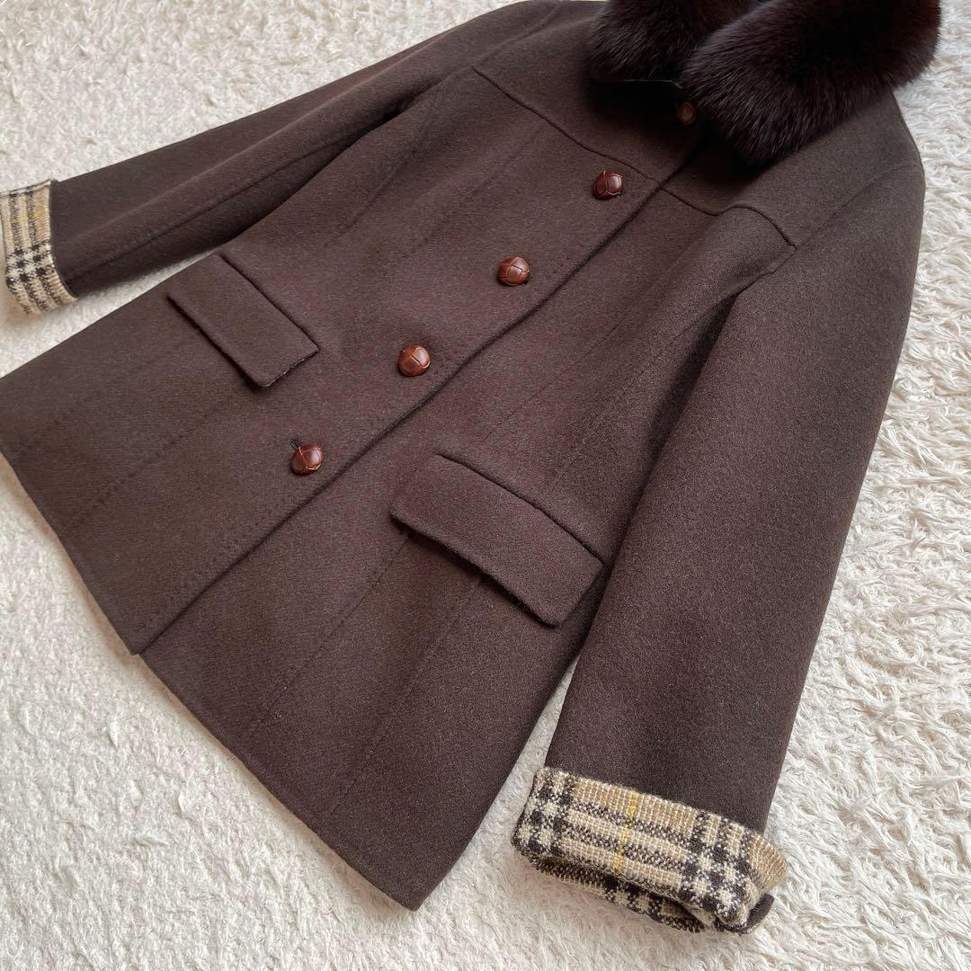 【希少44サイズ】バーバリーロンドン チェスターコート ノバチェック ファー