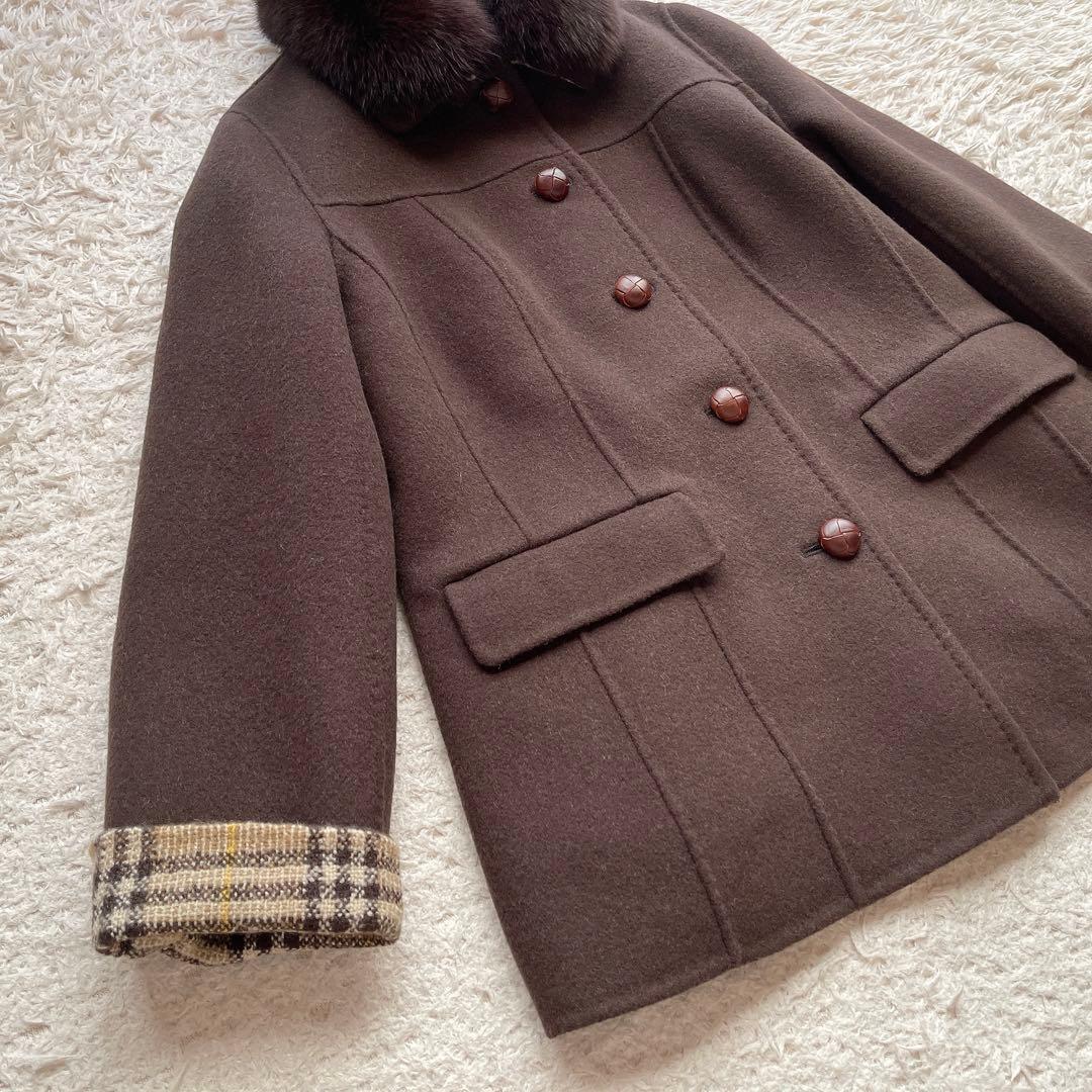 【希少44サイズ】バーバリーロンドン チェスターコート ノバチェック ファー