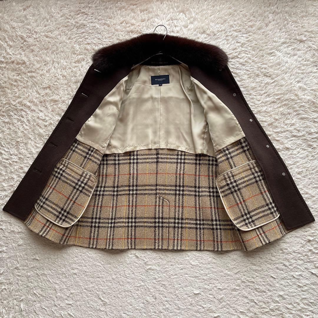 【希少44サイズ】バーバリーロンドン チェスターコート ノバチェック ファー
