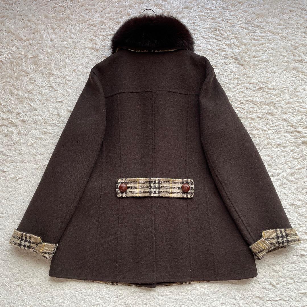 【希少44サイズ】バーバリーロンドン チェスターコート ノバチェック ファー