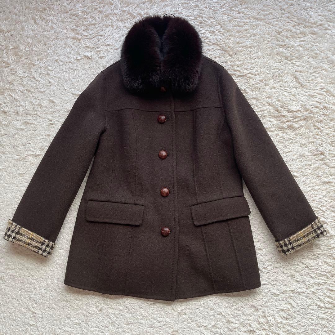 【希少44サイズ】バーバリーロンドン チェスターコート ノバチェック ファー