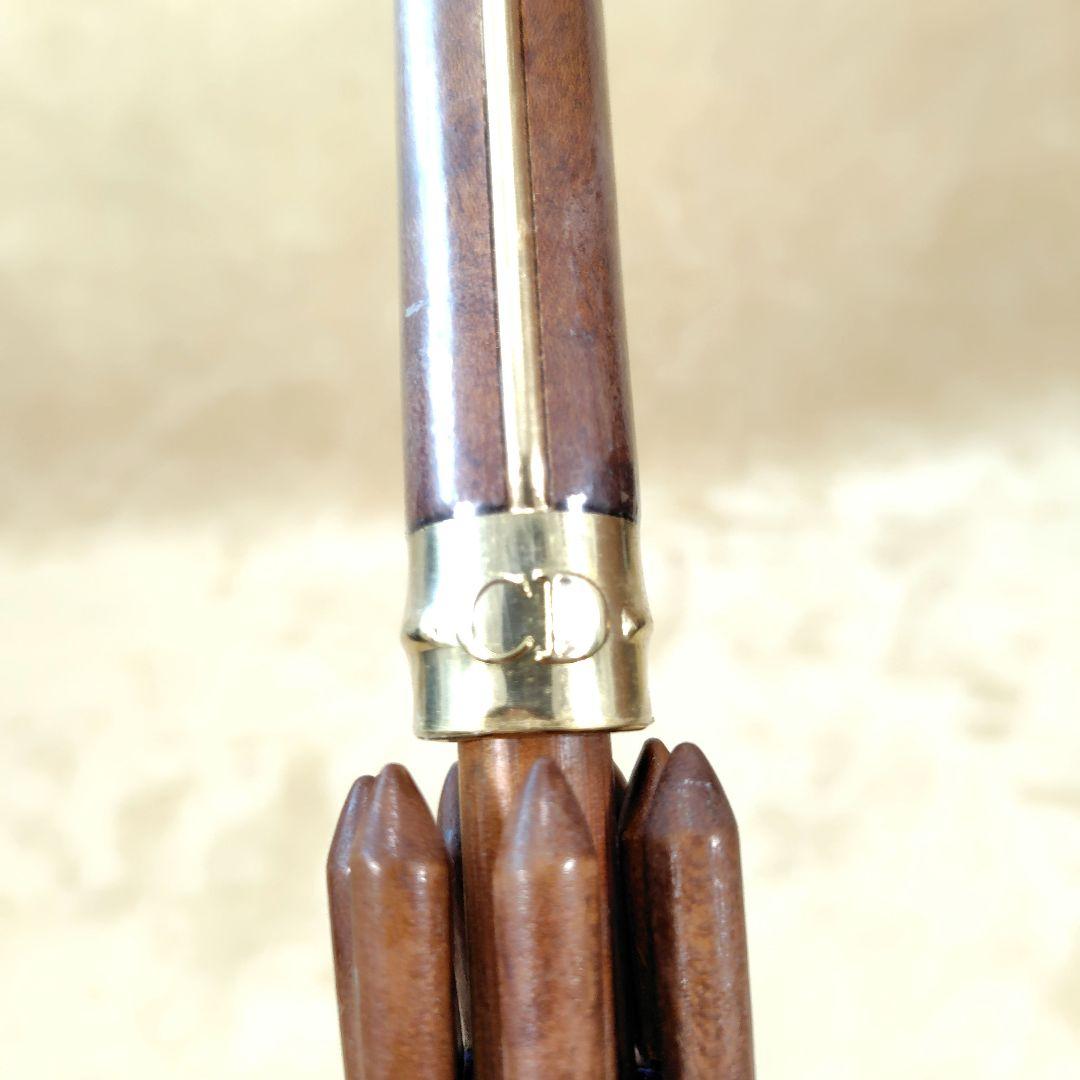 未使用級 希少 クリスチャンディオール 長傘 木製 高級傘 ロゴ 総柄 ネイビー