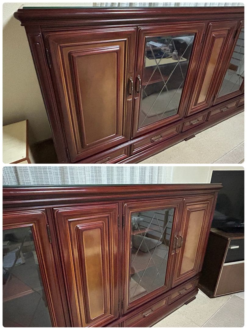 特大サイドボード　大型飾り棚　キャビネット　リビングディスプレイボード　ガラス扉