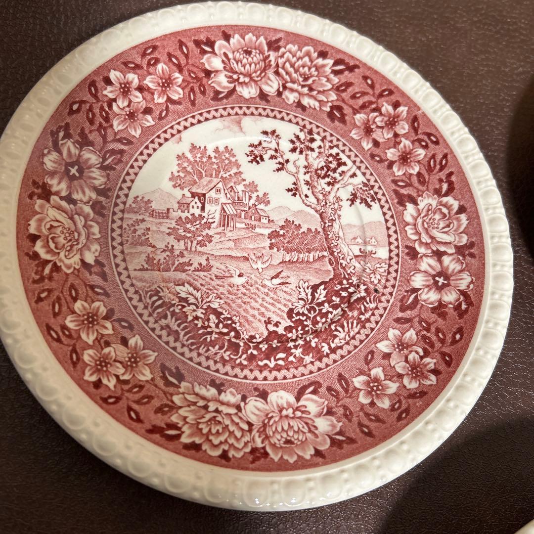 3セット　ビレロイ&ボッホ　スープカップ　ソーサー付　花　赤　Rusticana