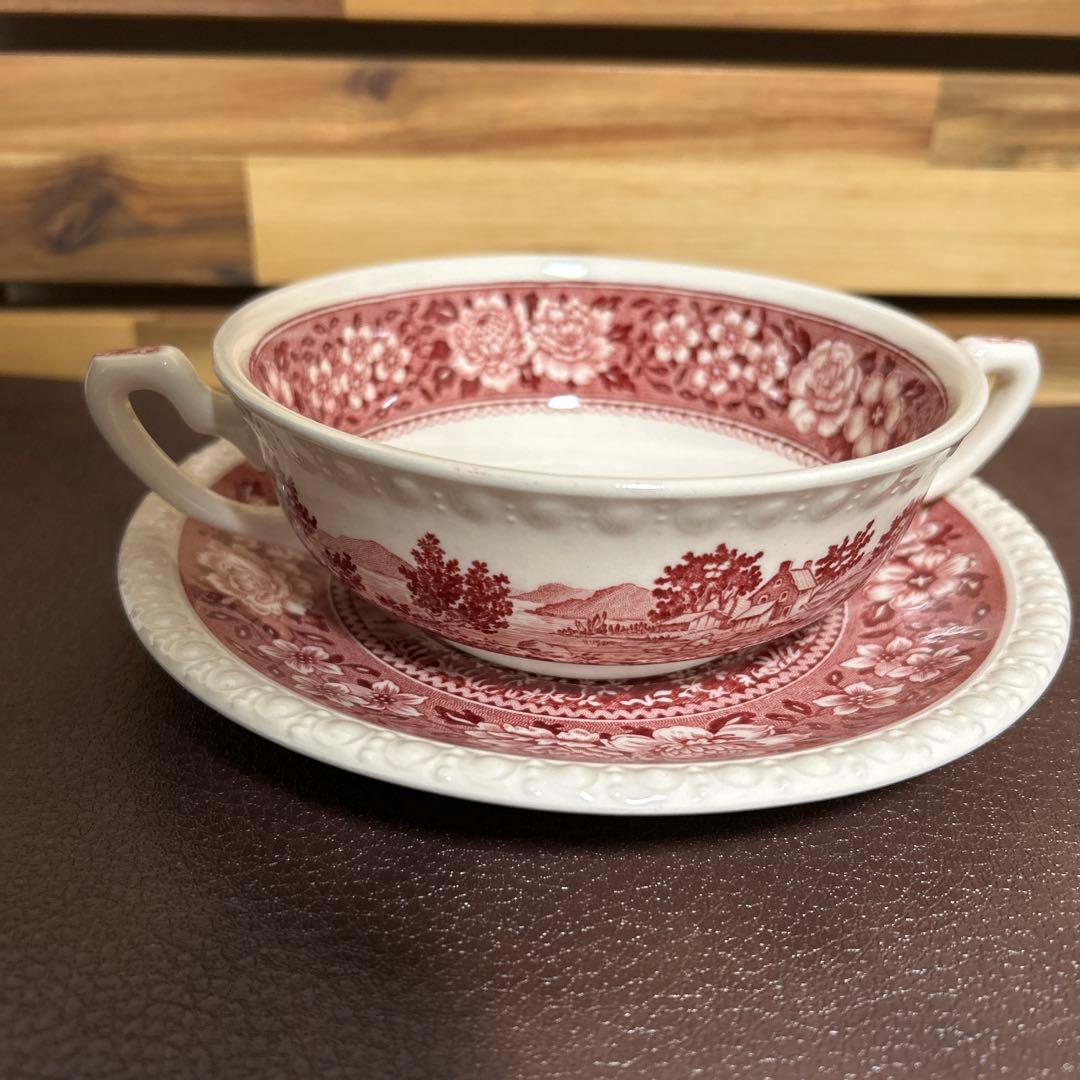 3セット　ビレロイ&ボッホ　スープカップ　ソーサー付　花　赤　Rusticana