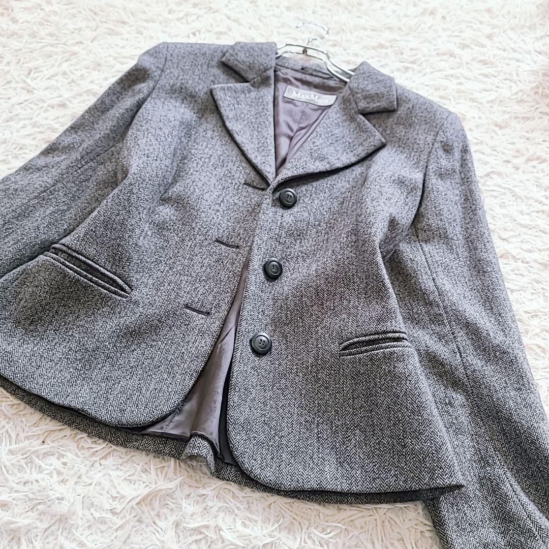 極美品 マックスマーラ XL テーラードジャケット ヘリンボーン 銀タグ