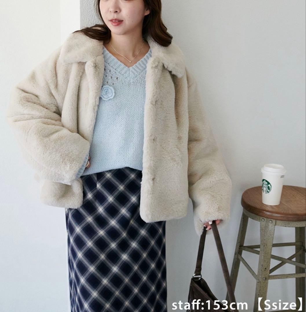 DISCOAT ファージャケット　ライトグレー S